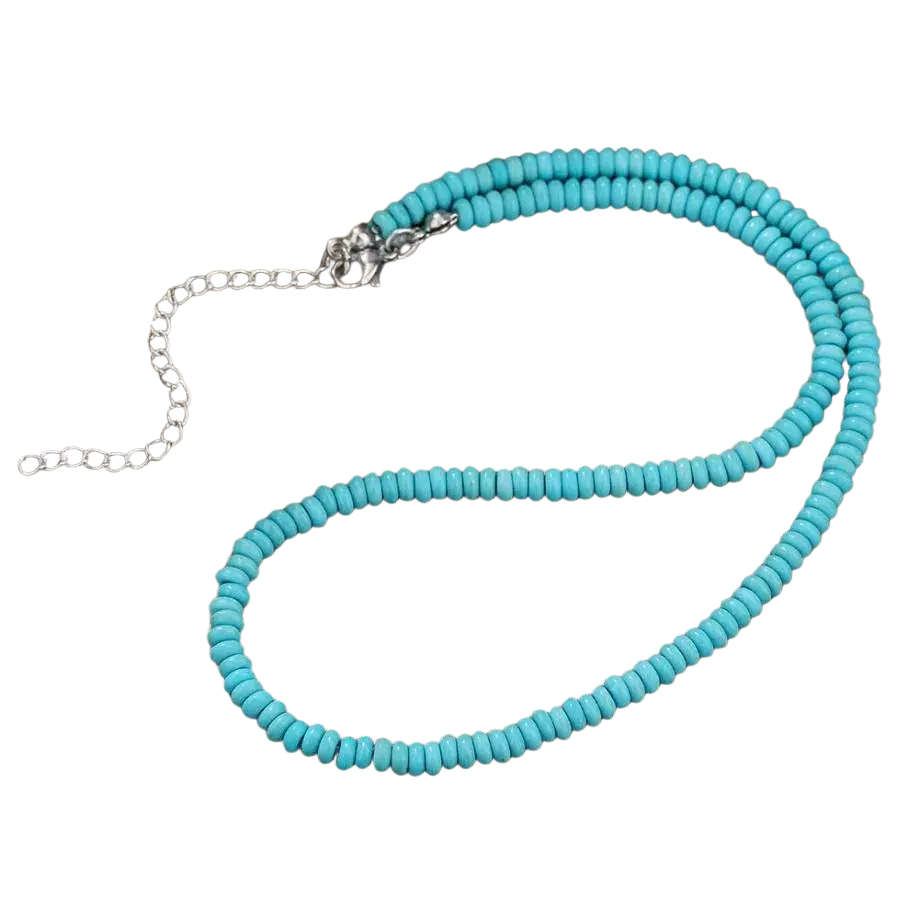 A delicate turquoise beaded double teardrop pendant necklace with silver clasp from mainland china for women