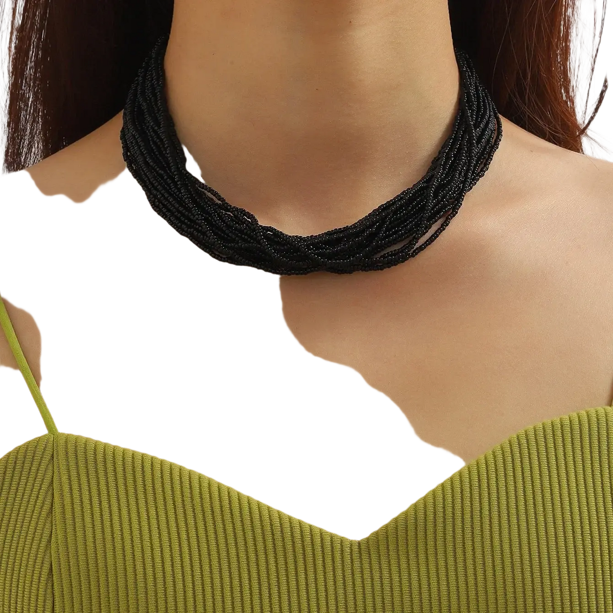 Black beaded multi-layer boho choker necklace featuring multiple woven strands for a stylish statement accessory