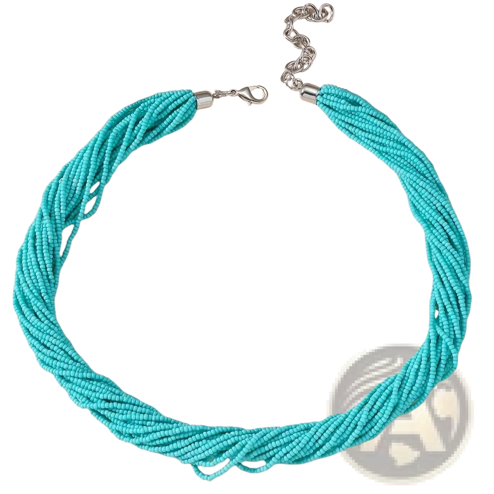 Turquoise beaded multi-layer boho choker necklace with silver-toned clasp and chain for stylish wear