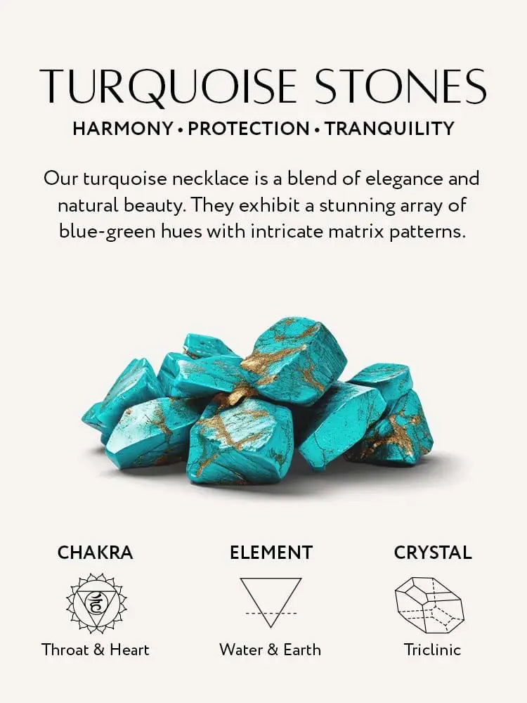 Adjustable turquoise bead necklace in stainless steel featuring vibrant blue-green stones with golden veining patterns