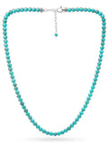 Adjustable turquoise bead necklace in stainless steel featuring turquoise beads and a silver-toned clasp with chain