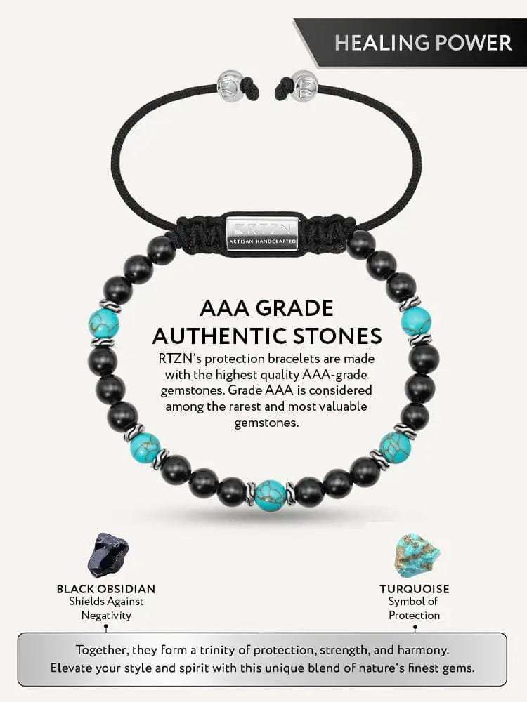 Navajo turquoise and black onyx adjustable beaded bracelet with aaa-grade stones and silver-toned metal accents