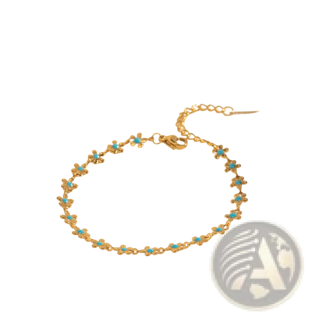 Gold-toned daisy bracelet with turquoise center stones from turquoise daisy gold chain necklace and bracelet set