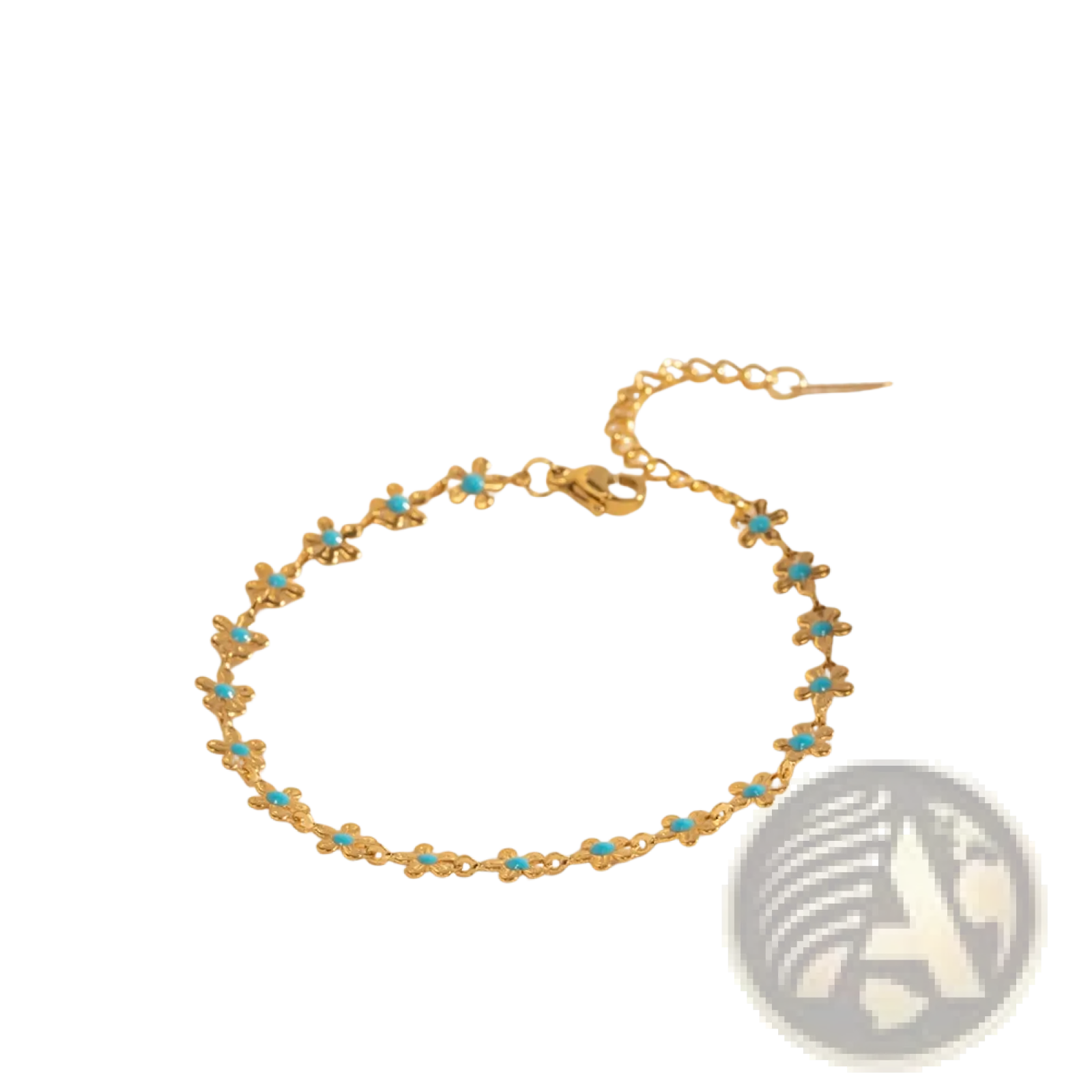Gold-toned daisy bracelet with turquoise center stones from turquoise daisy gold chain necklace and bracelet set