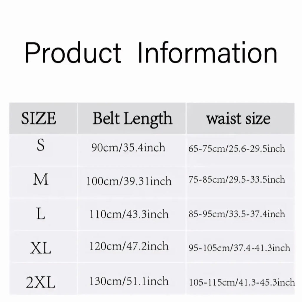 Turquoise leather belt with blue stones showing sizes s to 2xl with belt length and waist measurements in cm and inches