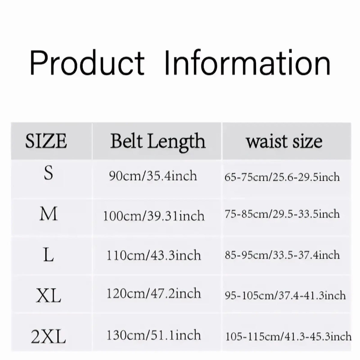 Turquoise leather belt with blue stones showing sizes s to 2xl with belt length and waist measurements in cm and inches