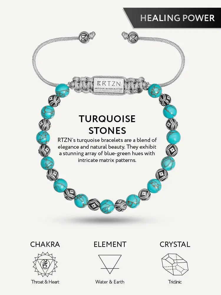 Native turquoise and silver beaded bracelet with braided cord and silver toggle clasp for stylish wear