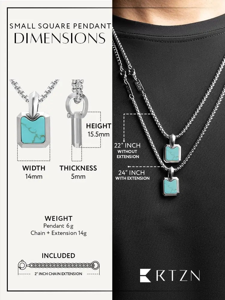 Silver square pendant with turquoise stone inlay by rtzn brushed stainless steel turquoise rectangular necklace