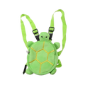 Soft lime green plush turtle shape dog backpack with yellow embroidered shell patterns and adjustable straps