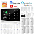 White Tuya smart home security alarm system panel with touchscreen keypad and integrated wifi for smart life app control