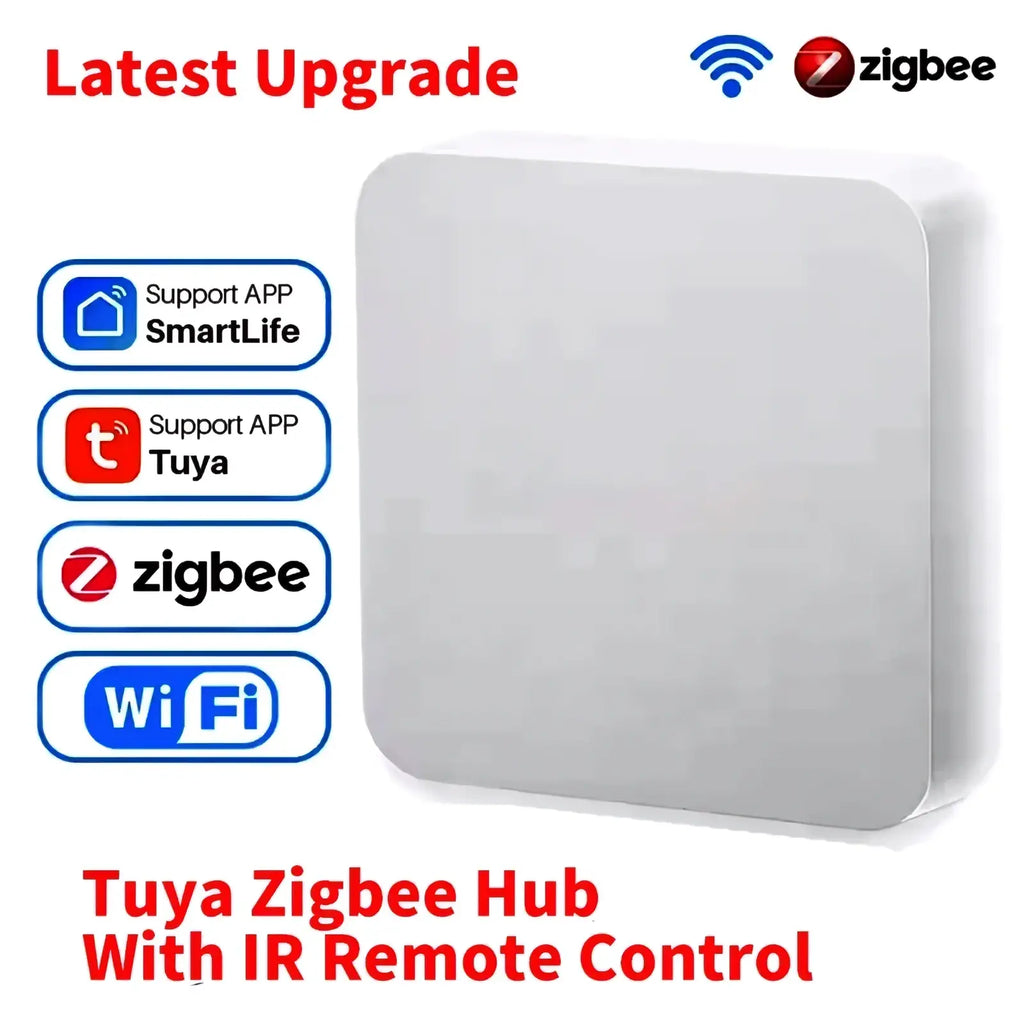 White rectangular tuya zigbee 3.0 smart home gateway hub with rounded edges and sleek minimalist design