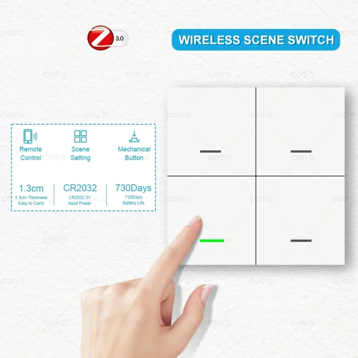 Tuya zigbee 4 gang smart scene switch wireless button controller with white minimalist touch-sensitive buttons