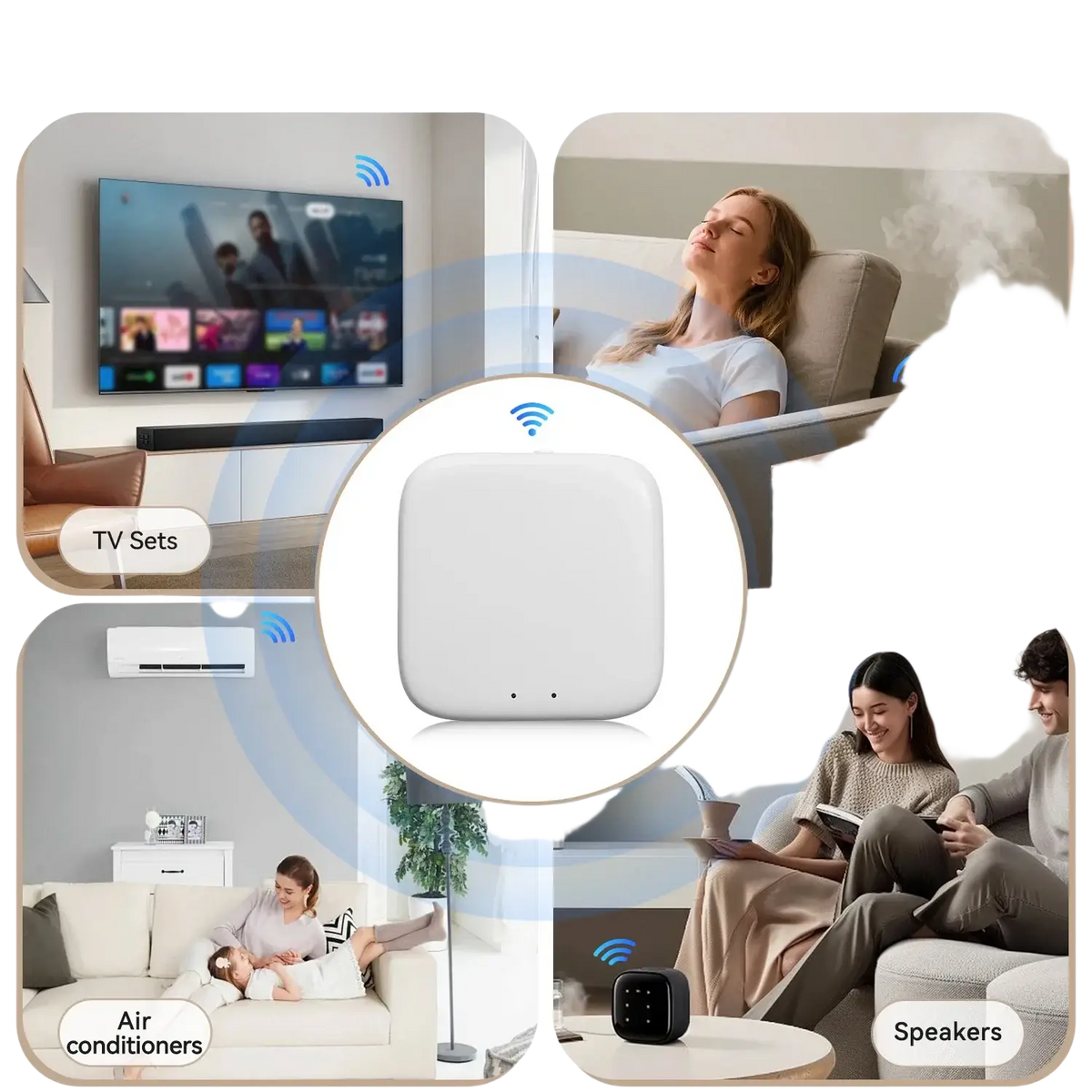 White rectangular Tuya Zigbee Bluetooth smart gateway hub with rounded corners and three bottom indicator lights