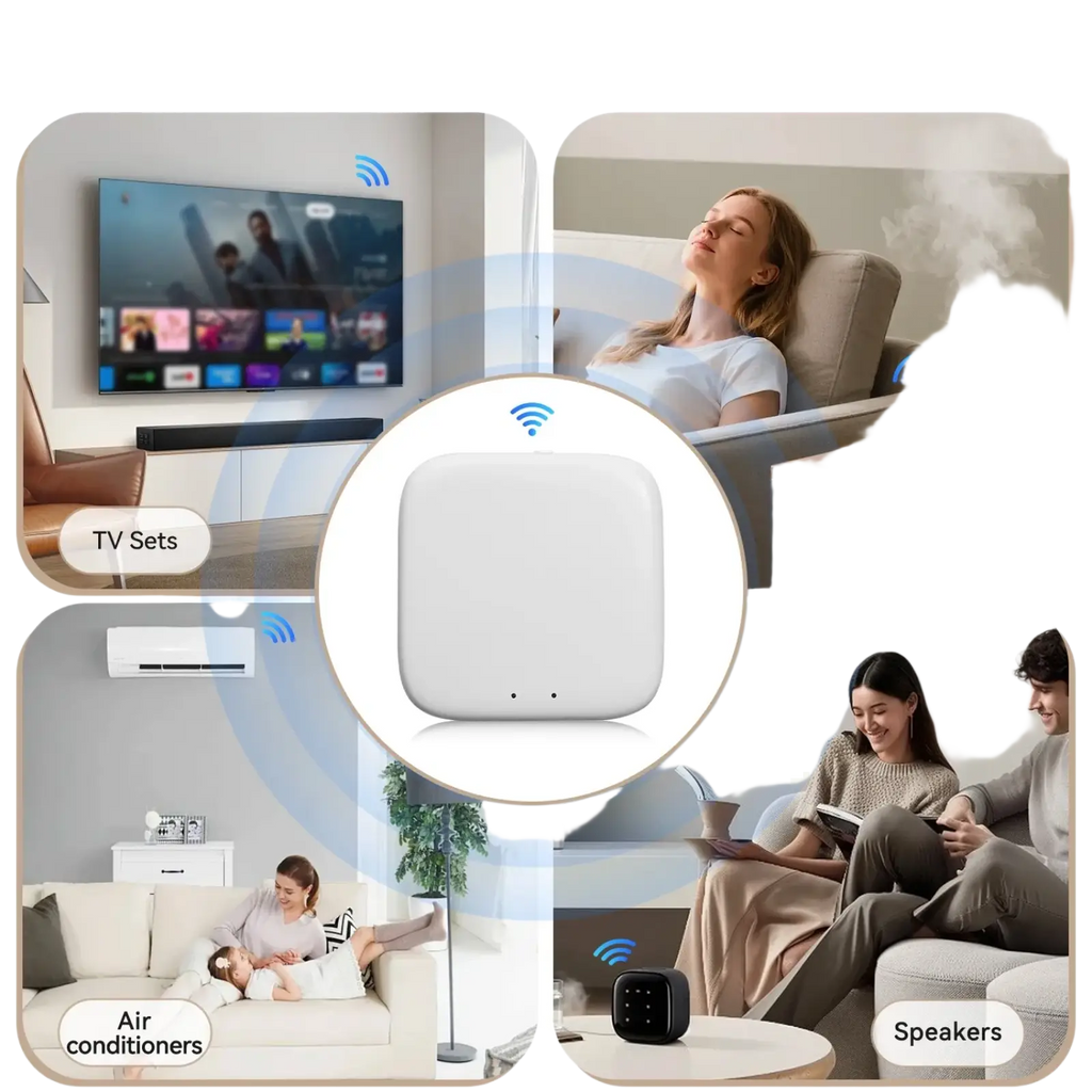 White rectangular Tuya Zigbee Bluetooth smart gateway hub with rounded corners and three bottom indicator lights