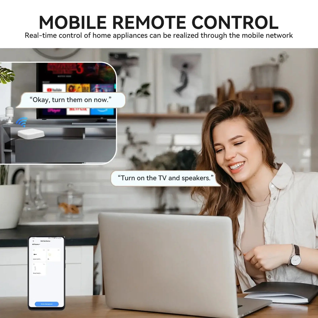 White rectangular mobile remote control device for tuya zigbee bluetooth smart gateway hub with smart connectivity