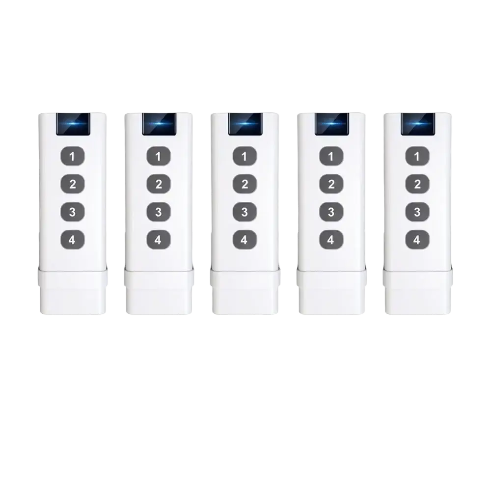 White Tuya Zigbee smart scene switch 4 gang remote with four numbered buttons and blue illuminated display