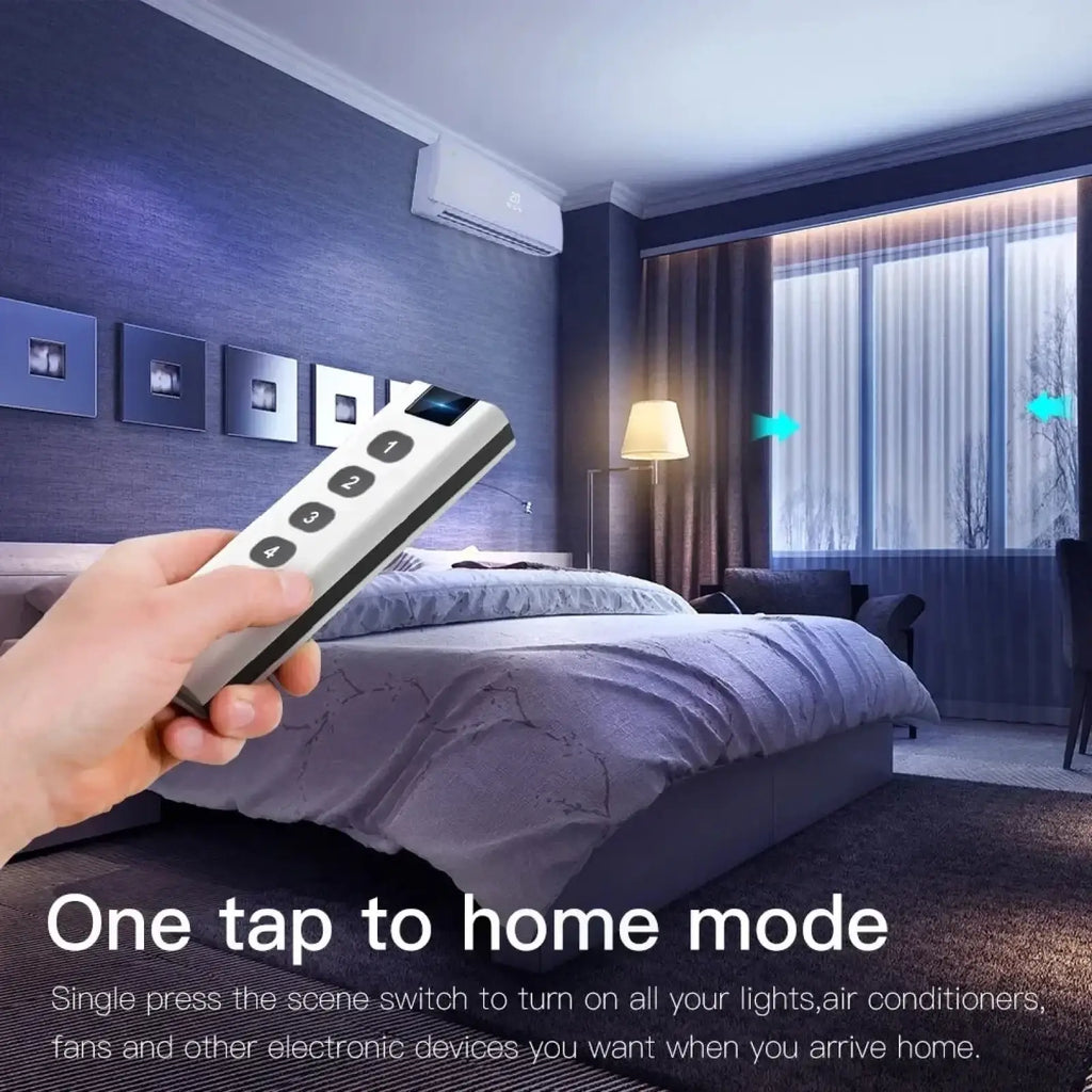 Tuya Zigbee smart scene switch 4 gang remote in white and black with four numbered buttons for easy control