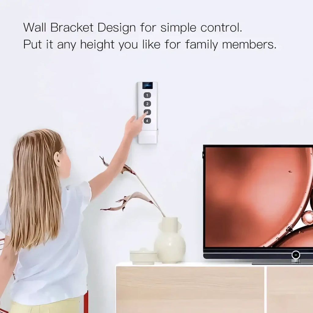 White Tuya Zigbee smart scene switch 4 gang remote wall-mounted with four numbered buttons and digital display