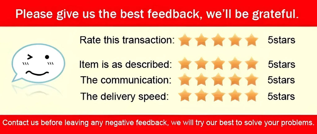 Five-star rating prompt with a smiling face encouraging feedback for tvk stainless steel chronograph quartz watch