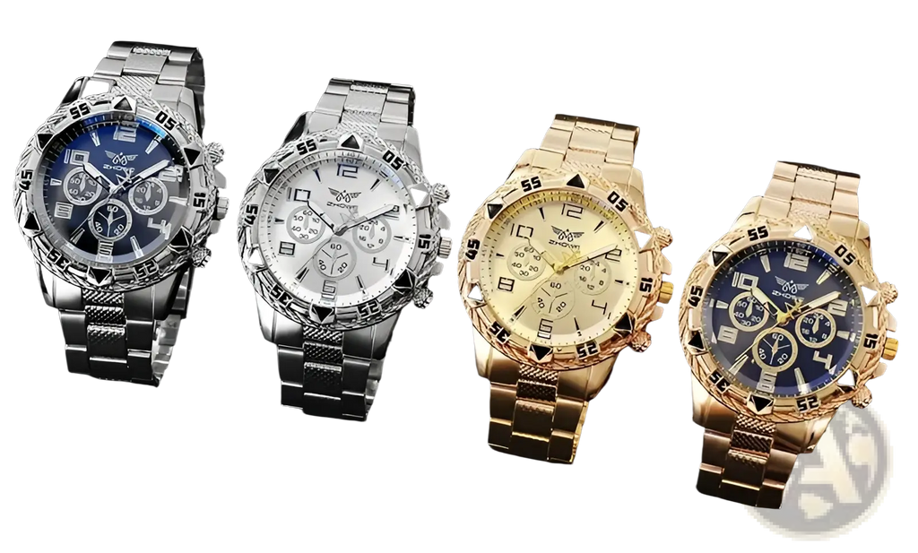 Tvk stainless steel chronograph quartz watch with stainless steel bracelets and detailed silver white gold and blue dials