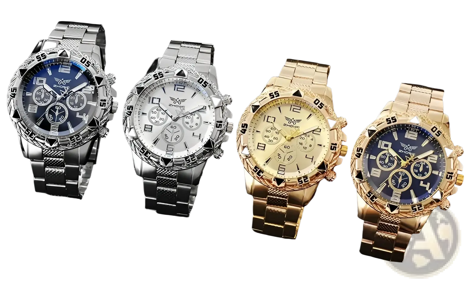 Tvk stainless steel chronograph quartz watch with stainless steel bracelets and detailed silver white gold and blue dials