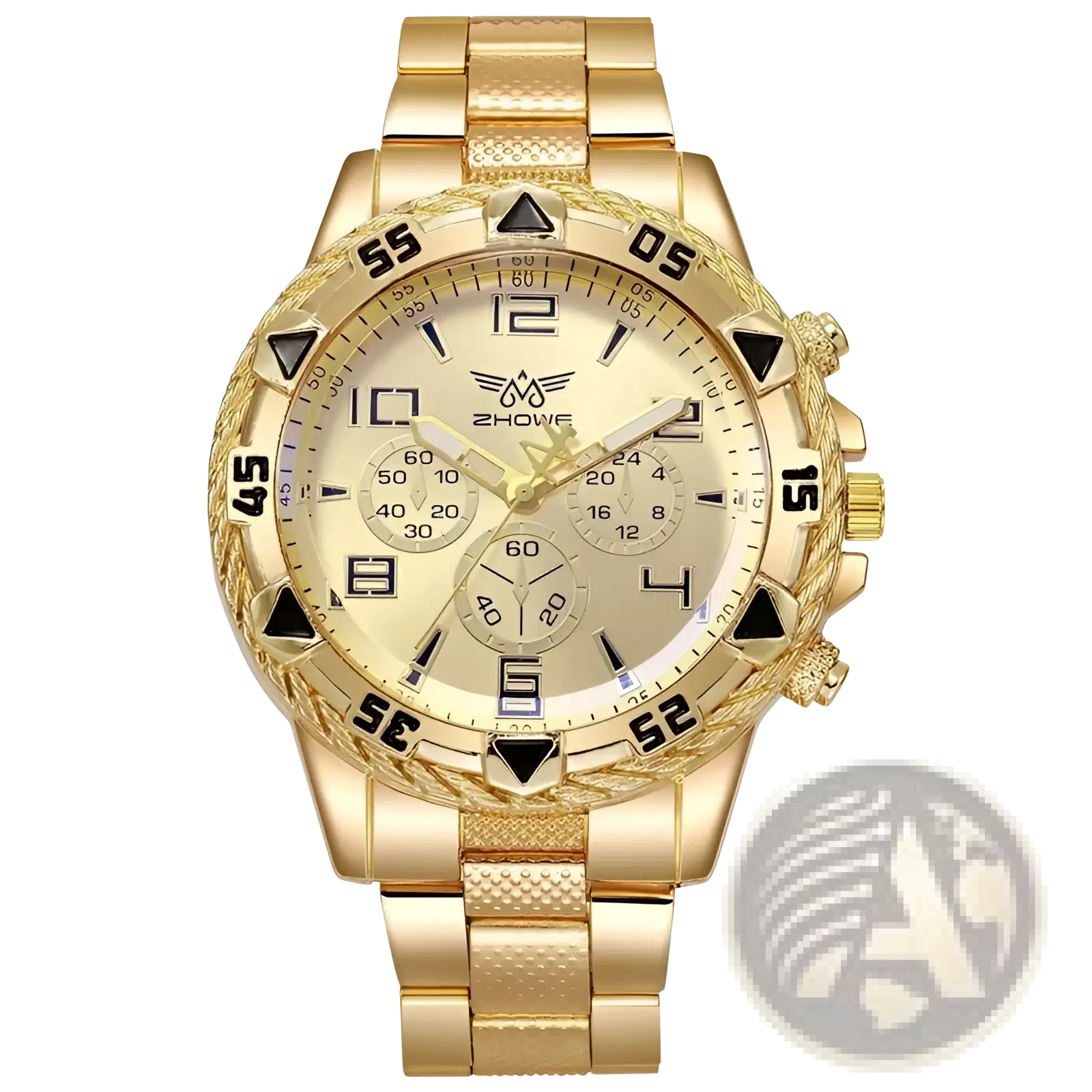Tvk stainless steel chronograph quartz watch with gold-tone case textured bezel and cream dial with black hour markers