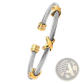 Silver and gold-toned twisted cable knot adjustable bracelet made of titanium steel with interlocking clasp