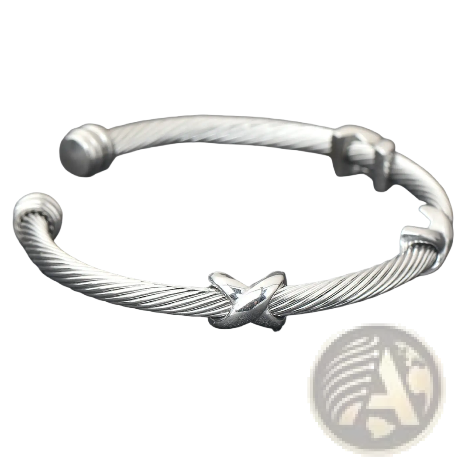 Silver twisted cable bracelet with x shaped clasp made of adjustable titanium steel for elegant wear