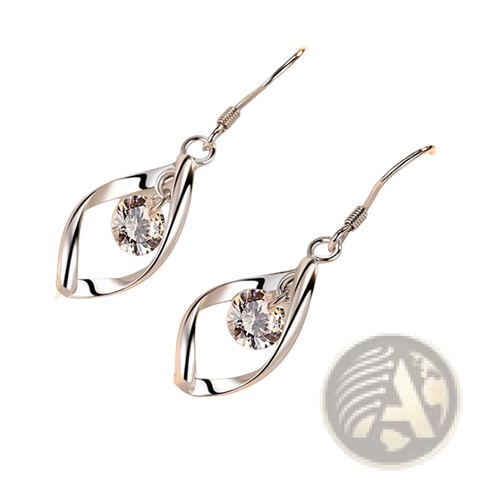 Twisted teardrop silver earrings with sleek twisted design and clear faceted crystal center