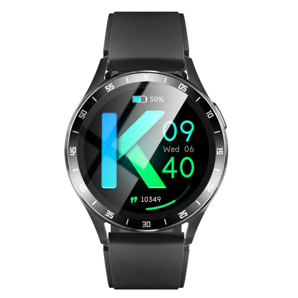 X10 Flip smart watch with integrated bluetooth earbuds black circular face silver bezel and black silicone strap