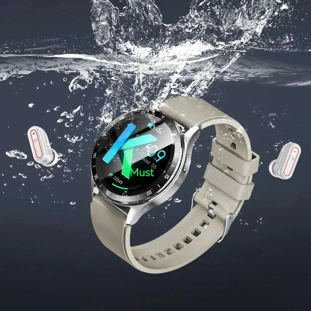 Beige silicone strap x10 flip smart watch with silver metallic case and vibrant blue green digital touchscreen display