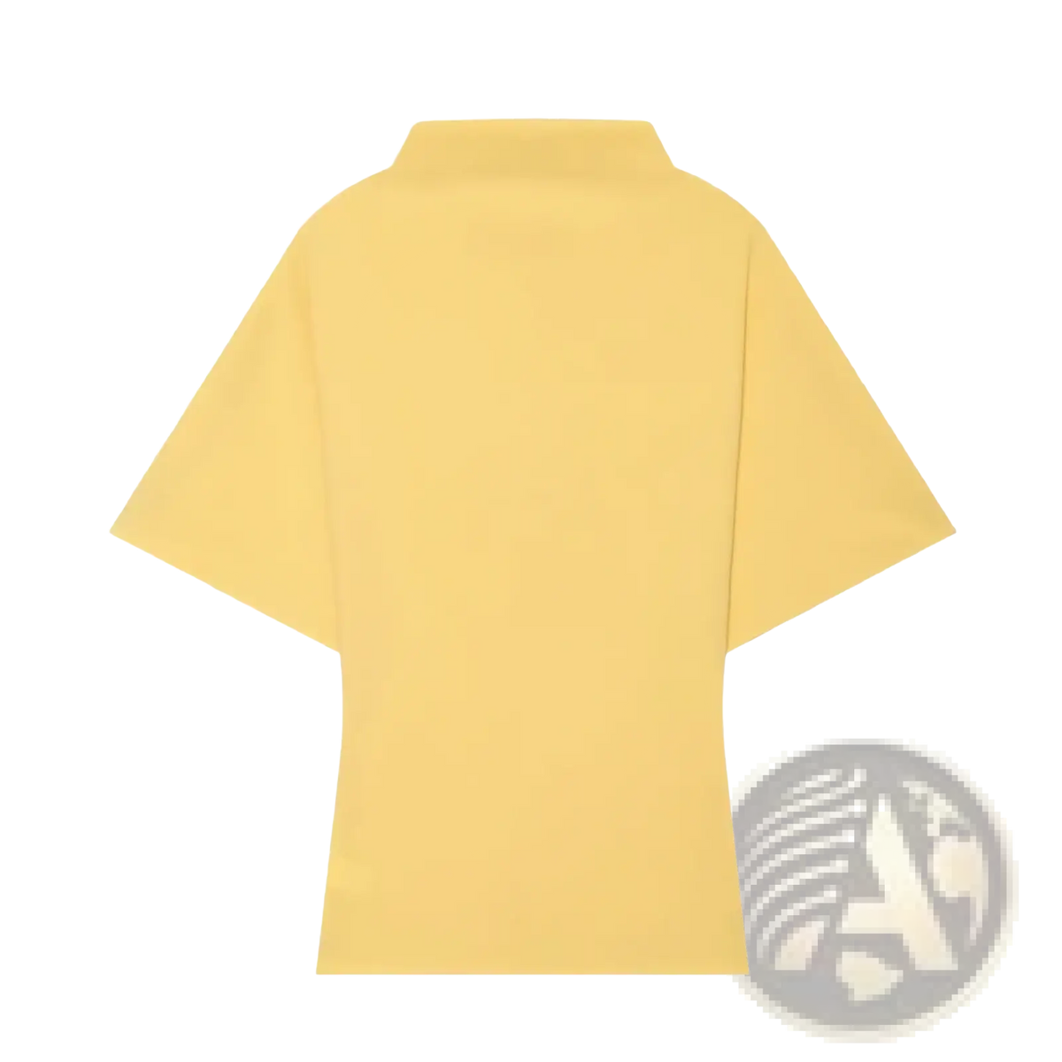 Two piece midi skirt set with a pale yellow minimalist short sleeved top featuring a clean collar and relaxed fit