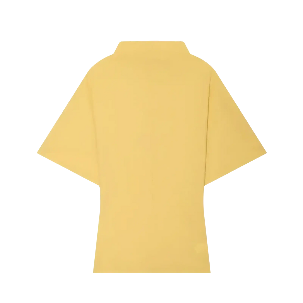 A soft yellow minimalist short-sleeved top with relaxed fit as part of an elegant two piece midi skirt set