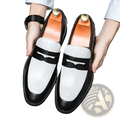 Two-tone leather loafers in black and white with a black strap casual slip-on shoes for everyday wear