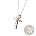 Two tone silver and rose gold heart infinity cross necklace pendant on a delicate chain for elegant wear