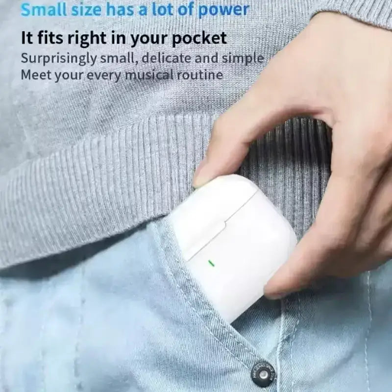 White tws in-ear wireless bluetooth earbuds charging case with minimalist design and subtle green indicator light