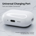 White glossy plastic tws in-ear wireless bluetooth earbuds charging case with sleek oval design and central usb-c port