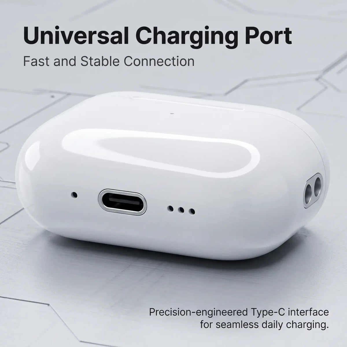 White glossy plastic tws in-ear wireless bluetooth earbuds charging case with type-c port and volume control indicator holes
