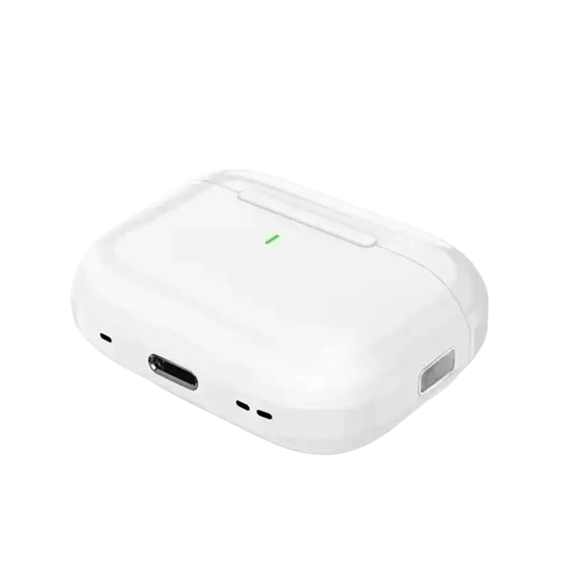 White silicone tws in-ear wireless bluetooth earbuds charging case with green power indicator light and volume control