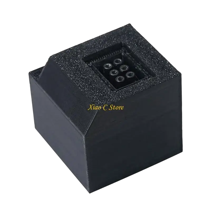 Black rectangular 3d-printed type c power adapter for Nintendo 64 with textured surface and six-hole inset opening for high efficiency