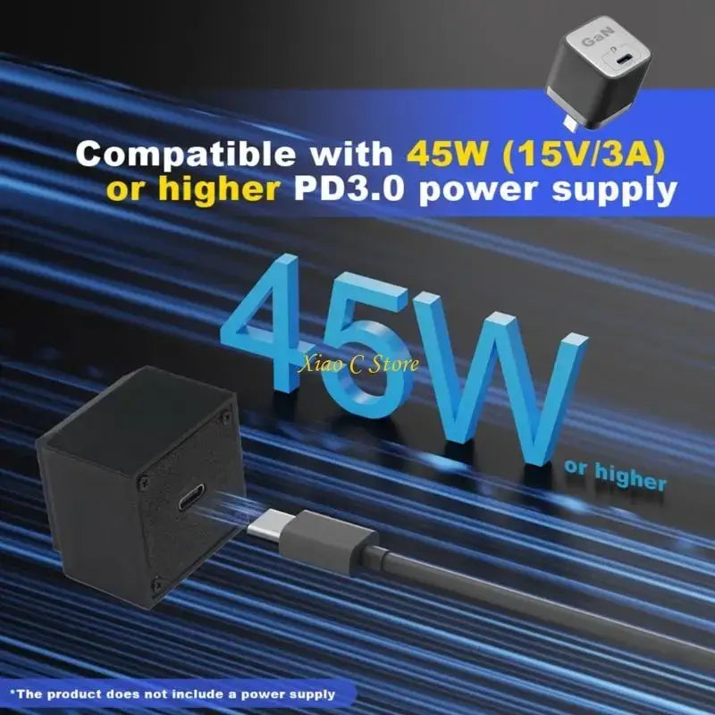 Black rectangular type c power adapter for Nintendo 64 with matte finish and integrated cable for high efficiency use