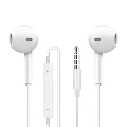 White type c wired in-ear earphones with 3.5mm jack and inline control module for calls and music functions