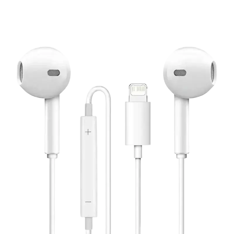 White apple wired in-ear earphones with type c connector and inline remote control for clear audio use