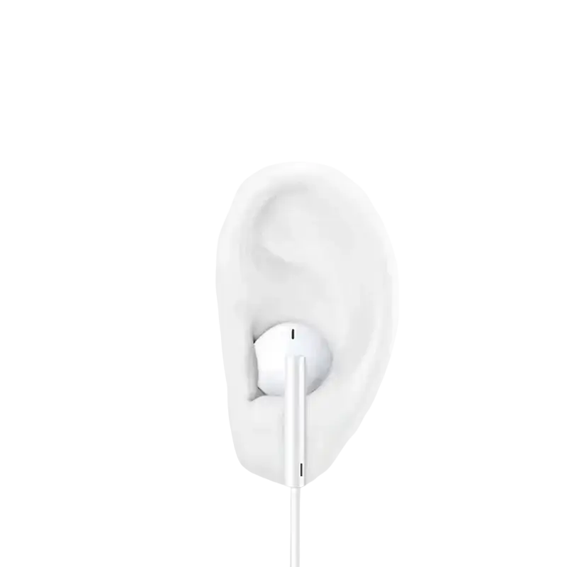 White type c wired in-ear earphones featuring sleek minimalist design with thin cable extending from base