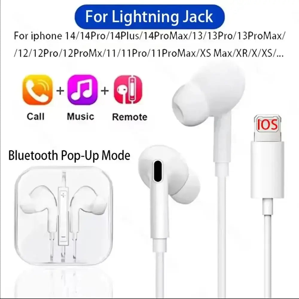 White lightning connector type c wired earphones for iphone pro max with sleek design and soft silicone tips max earphone