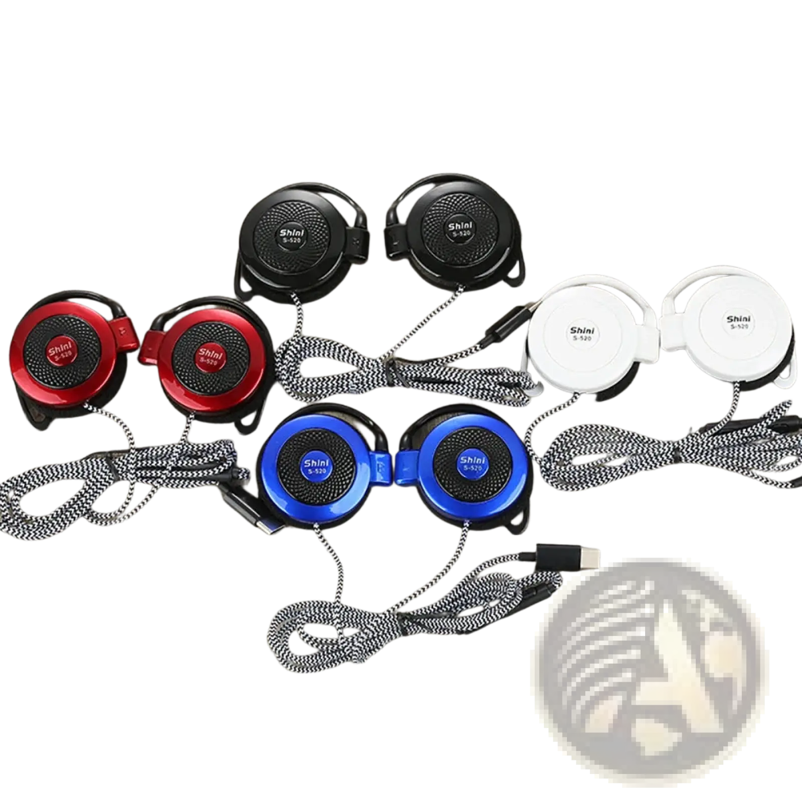 Shini s-520 foldable over-ear type c wired sport headphones in red black white and blue with braided cables