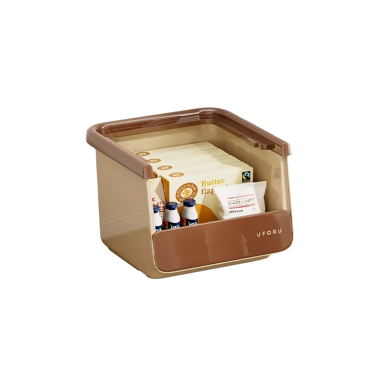 Beige and brown plastic uforu minimalist cream storage box with glossy finish and front-opening flap design
