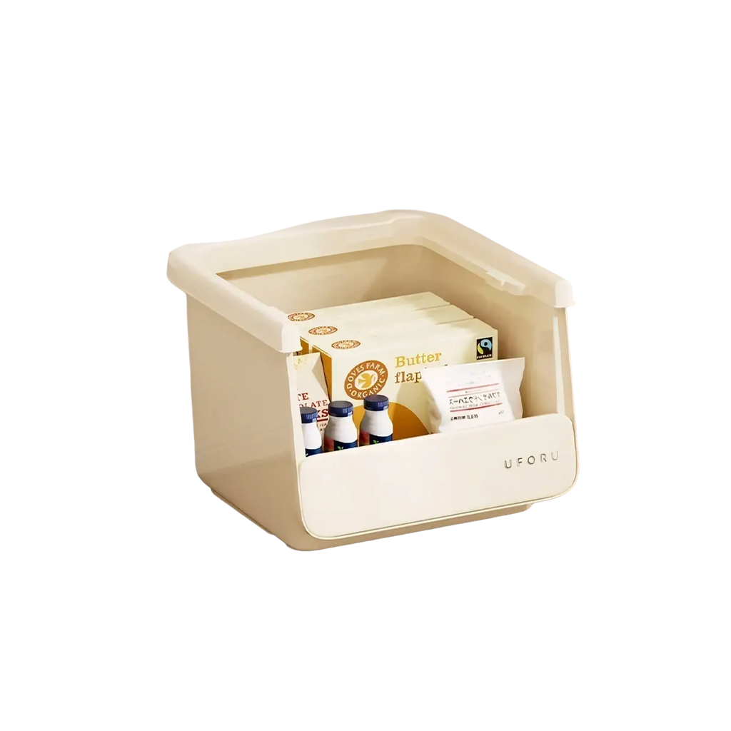 Cream-colored rectangular uforu minimalist storage box with front-opening flap and large capacity, no lid visible
