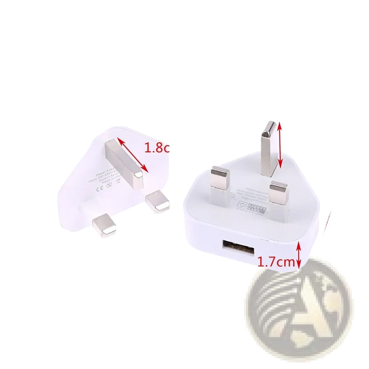White uk 3-pin dual usb wall charger adapter with single usb port and metallic prongs for efficient charging