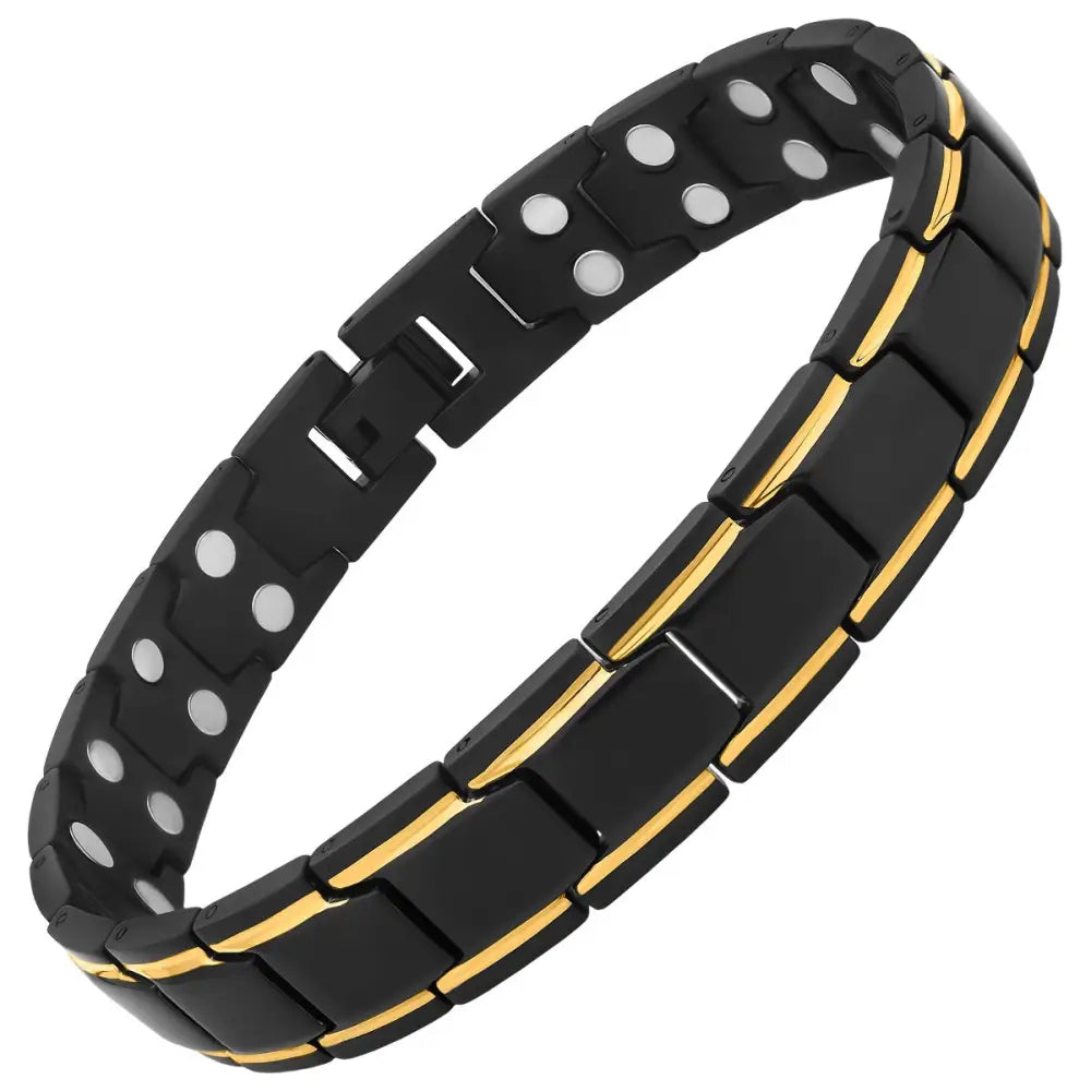 Magnetrx ultra strength black and gold magnetic bracelet with sleek interlocking ceramic links